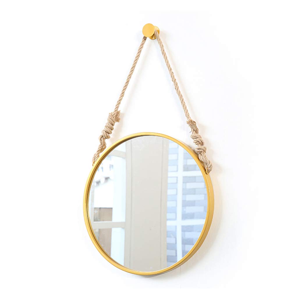 Large Round Metal Cruise Makeup Mirror with Hanging Chain - Gold Iron Art Decorative Wall Mirror for Bathroom, Bedroom & Hallway | Portable Vanity Mirror for Travel & Home Decor