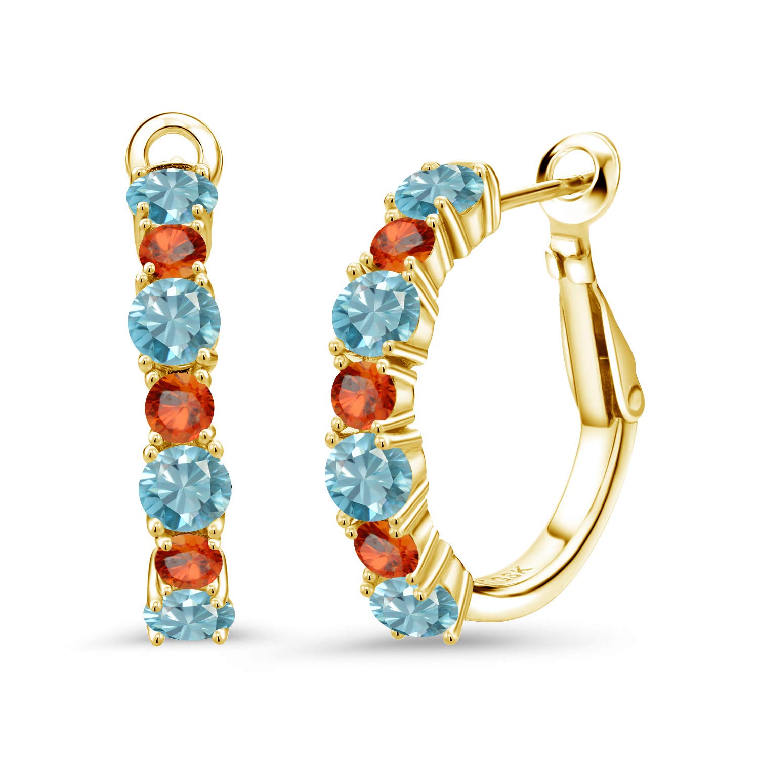 4.97 Ct Round Blue Zircon & Orange Sapphire 18K Gold Plated Hoop Earrings for Women | Elegant Dangle Earrings for Party, Wedding & Evening Wear