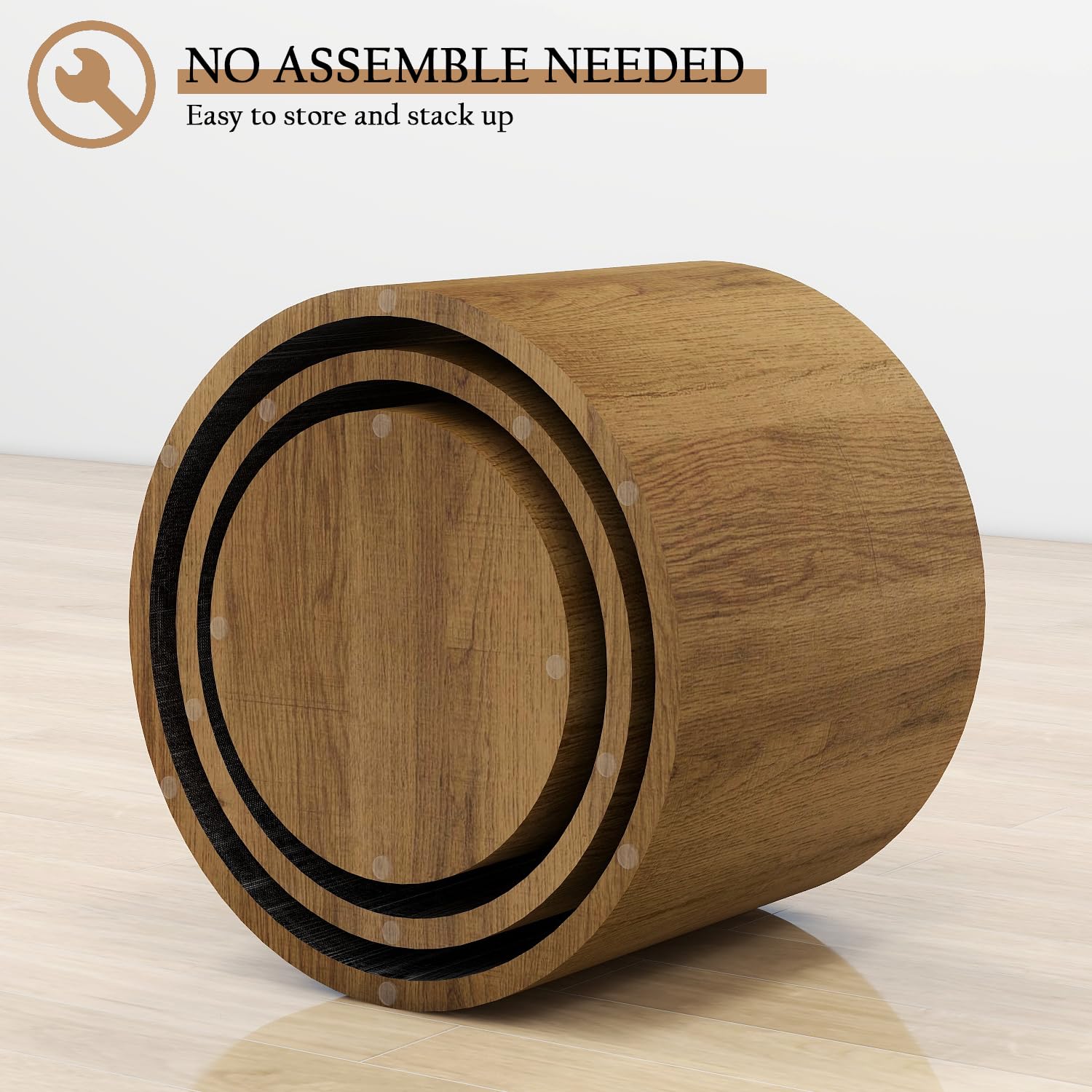 Vikiullf 3-Piece Round Wooden Nesting Coffee Table Set - Modern Space-Saving Design for Living Room, Bedroom & Office - No Assembly Required Accent Side Tables & End Tables - Perfect for Small Spaces, Apartments & Home Decor