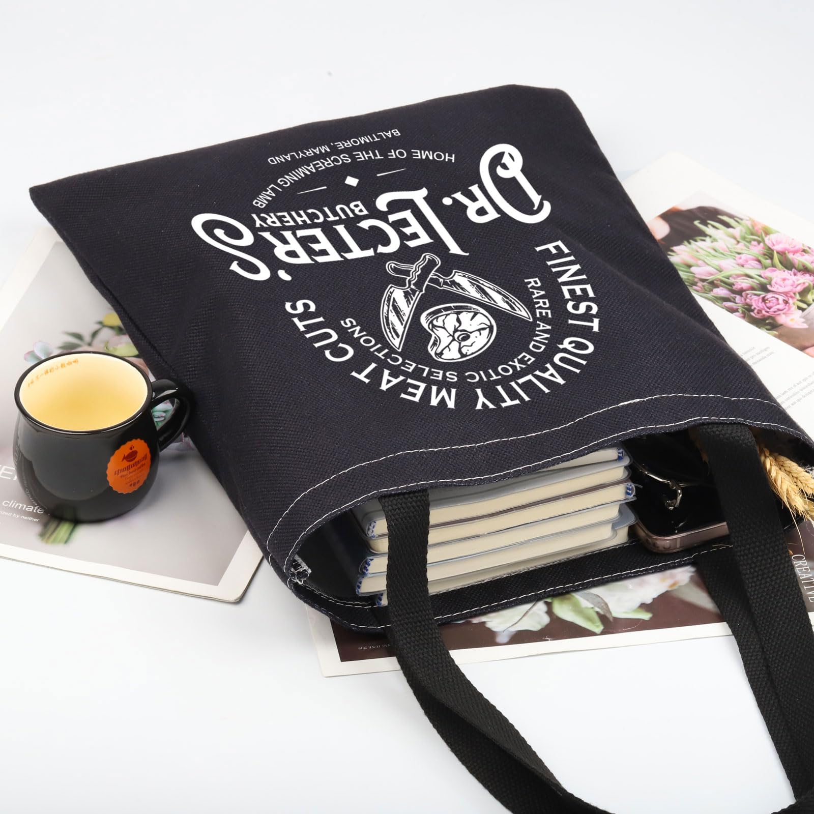 G2TUP Hannibal Lecter Inspired Reusable Canvas Tote Bag - Movie Fan Gift, Eco-Friendly Shopping Bag for Groceries, Books & Daily Use