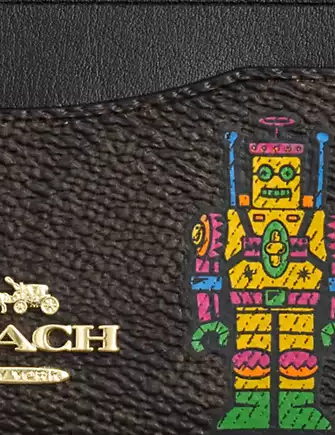 Coach Cosmic Slim ID Card Case - Signature Canvas with Robot Print - Perfect for Wallets, Travel & Everyday Use