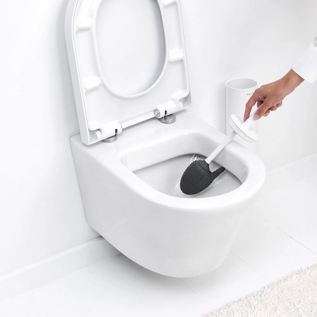 MindSet Toilet Brush and Holder Set - Mineral Fresh White with Silicone Head - Bathroom Cleaning Essentials for Home and Office Use