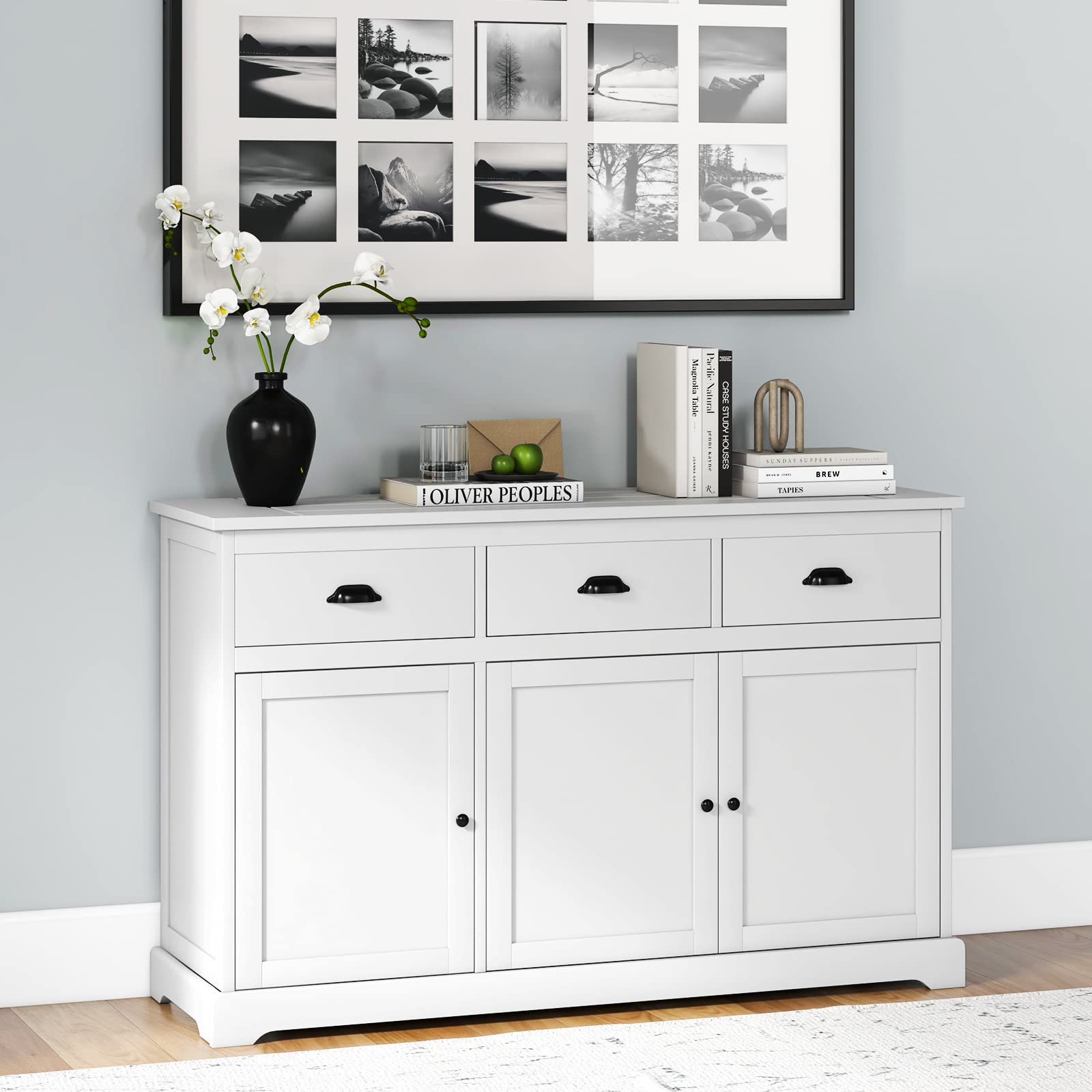 Giantex White Sideboard Buffet Server - 2 Cabinets & 3 Drawers Storage Cabinet with Adjustable Shelves for Dining Room, Kitchen, Entryway - Perfect for Home Organization & Entertaining Guests