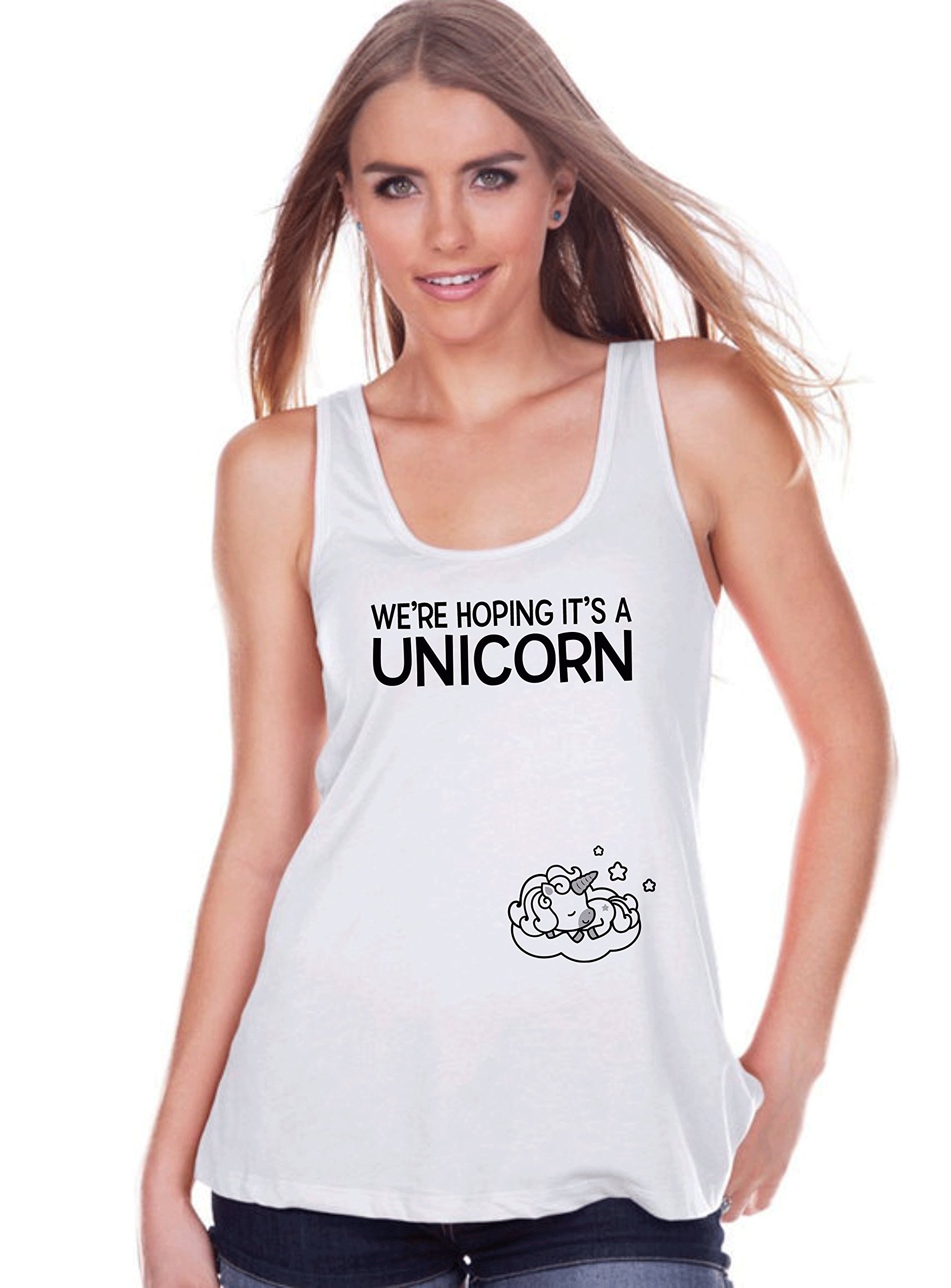 7 ate 9 Apparel Women's Pregnancy Announcement Unicorn Tank Top - Cute Maternity Shirt for Baby Reveal & Gender Reveal Parties - Perfect for Photoshoots, Baby Showers & Pregnancy Announcements