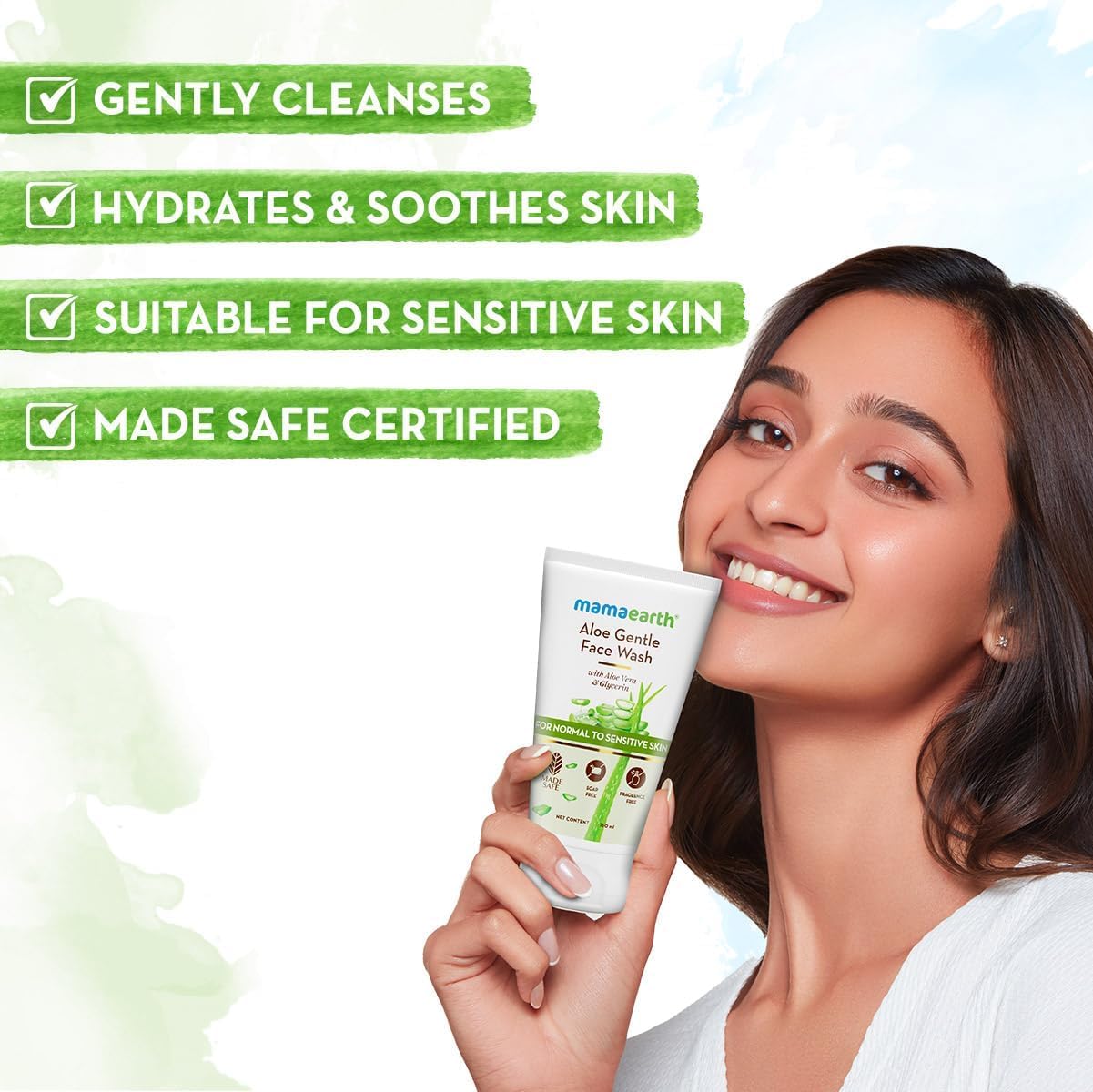 Mama'Earth Aloe Vera & Glycerin Gentle Face Wash for Sensitive Skin - 150ml (Pack of 2) | Hydrating & Soothing Cleanser for Dry to Normal Skin | Daily Skincare Routine & Travel Essential