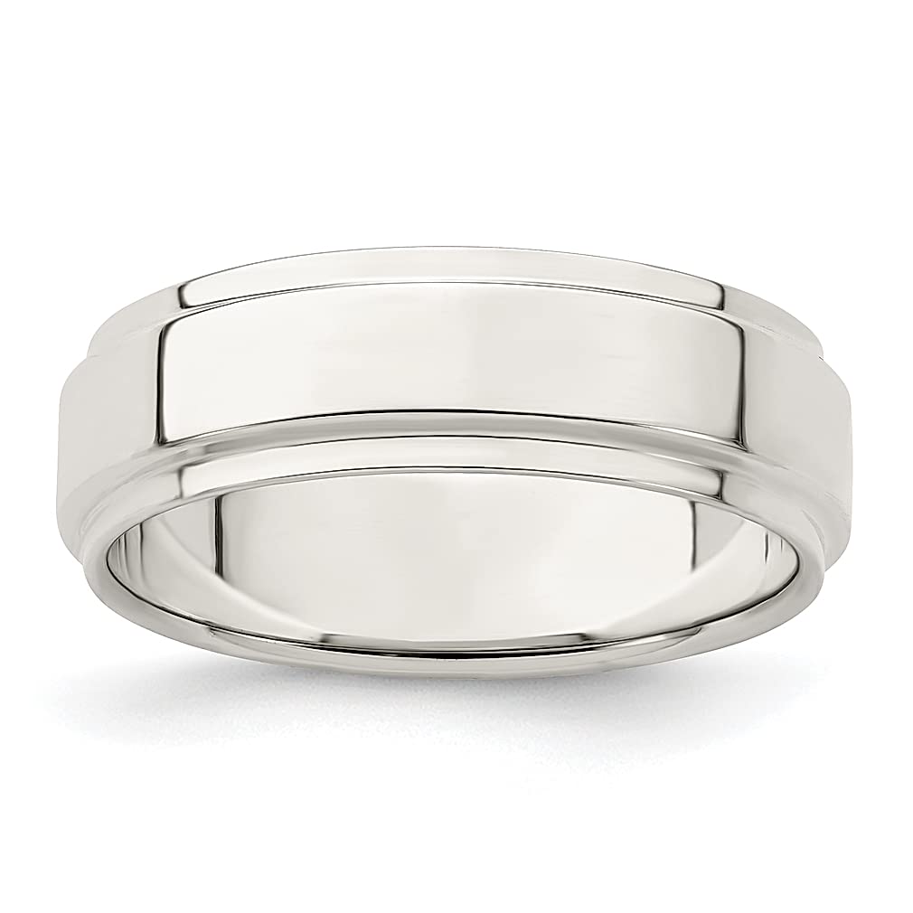 925 Sterling Silver 6mm Flat Step Edge Size 12.5 Wedding Band Ring - Classic Edge Down Design for Women - Perfect as Anniversary, Engagement or Promise Ring - Elegant Fine Jewelry Gift for Her
