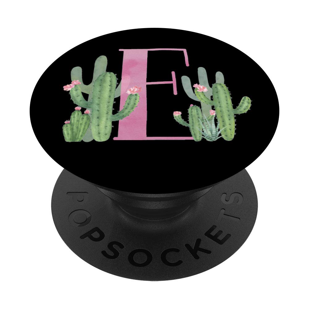 Pink and Black Watercolor Cactus Monogram Initial Letter E - Custom Name Art for Home Decor, Nursery, Office & Gifts