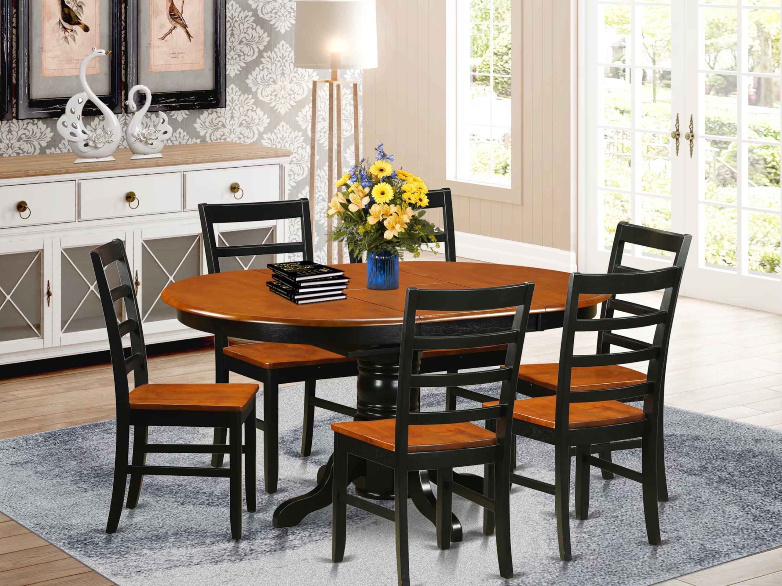 East West Furniture AVPF7-BCH-W 7-Piece Kitchen Dining Set with Oval Table (42x60 Inch) & 6 Chairs - Black & Cherry Finish | Perfect for Small Spaces, Breakfast Nooks & Family Gatherings