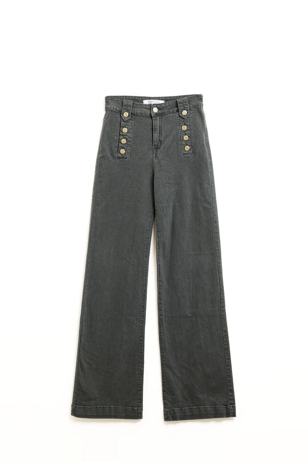 Dark Gray High Waist Button-Fly Jeans for Women - Classic Straight Leg Denim Pants with Gold Side Buttons | Perfect for Casual Outfits, Office Wear & Date Nights
