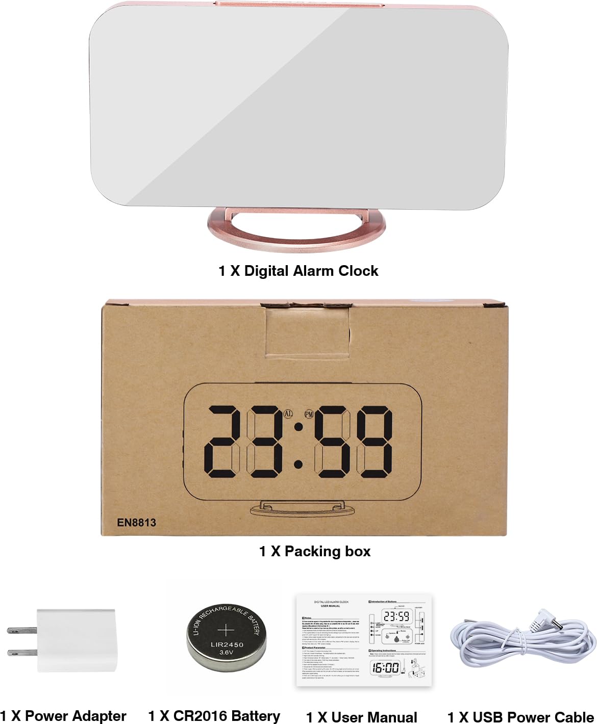 7 Inch LED Digital Alarm Clock with Large Mirrored Display, Dual USB Charger Ports, Auto Dim & Snooze - Modern Rose Gold Desk/Wall Clock for Bedroom, Living Room & Office | Perfect for Nightstands, Home Decor & Gift Giving