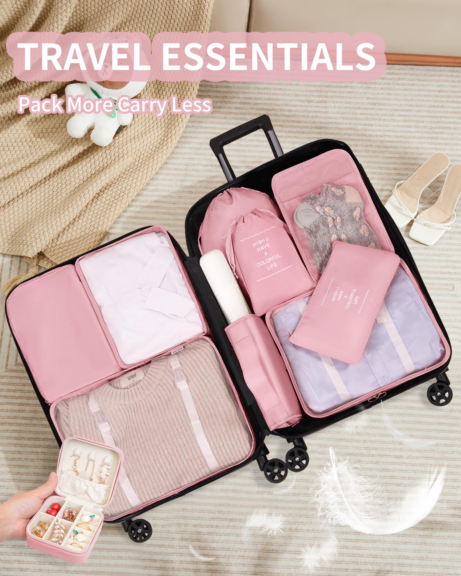 11-Piece Packing Cubes Set for Travel - Suitcase & Luggage Organizer Bags with Toiletry Bag | Travel Essentials in Pink | Perfect for Business Trips, Vacations & Weekend Getaways