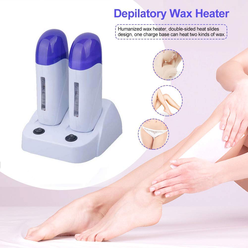 Nynelly Portable Double Roll-On Wax Warmer with Heater Base - Hair Removal for Women & Men - Legs, Armpits, Bikini Line - At-Home Salon Waxing for Smooth Skin