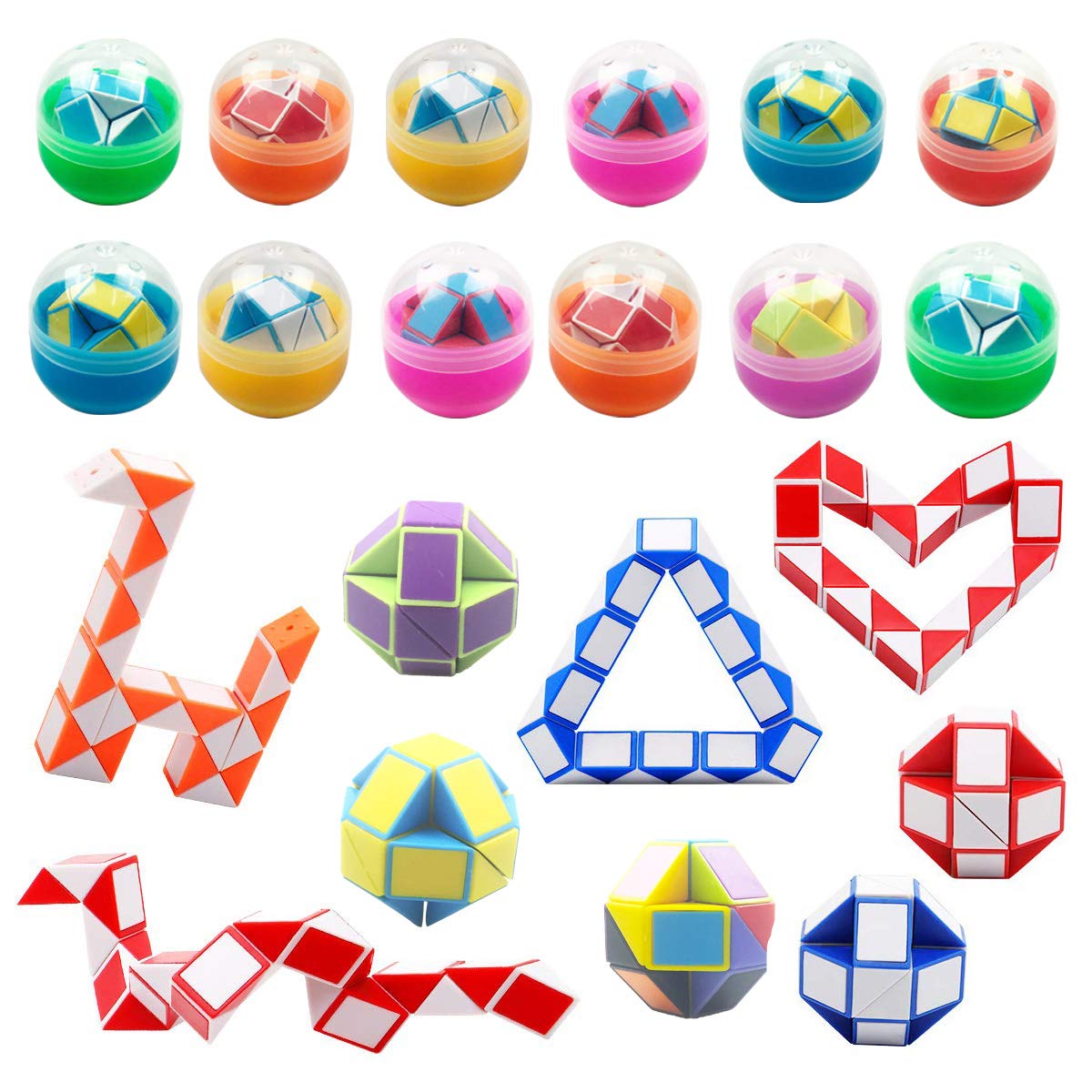 Anditoy 12 Pack Mini Snake Cube Puzzle Toys - Plastic Easter Eggs Brain Teaser for Kids, Girls & Boys - Easter Basket Stuffers, Party Favors & Gifts (Perfect for Easter Celebrations, Birthday Parties & Classroom Rewards)