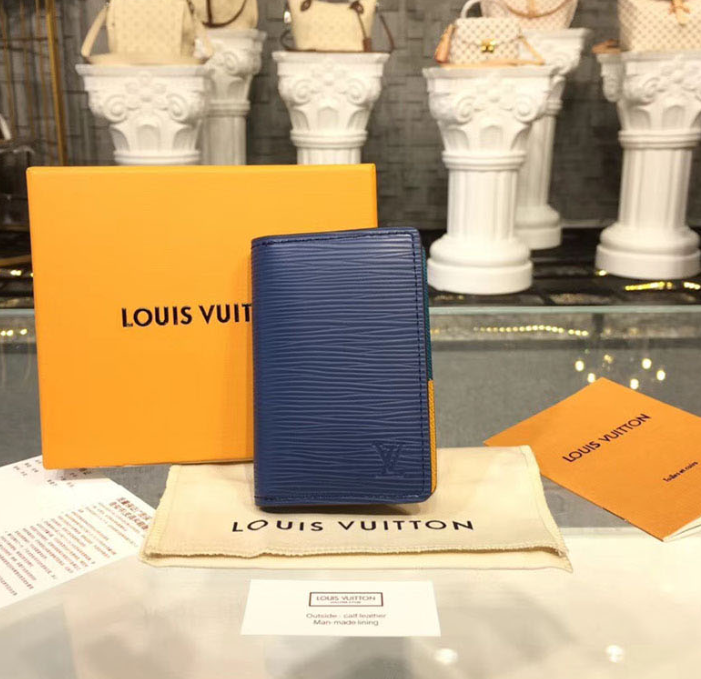 LV Pocket Organizer Wallet for Men | Genuine Epi Leather Credit Card Holder | Slim RFID Blocking Bifold Wallet for Business & Travel