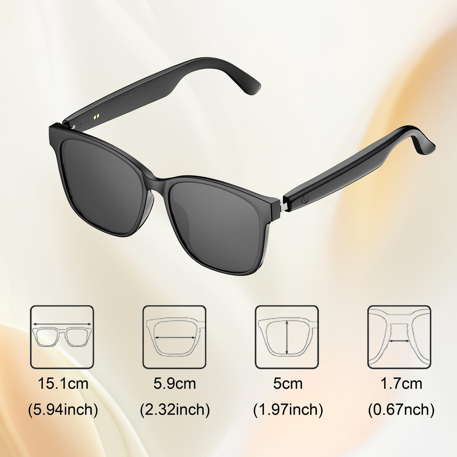 Smart Bluetooth Glasses with AI Translation & Blue Light Filtering - HY-C8 Black for Travel & Work