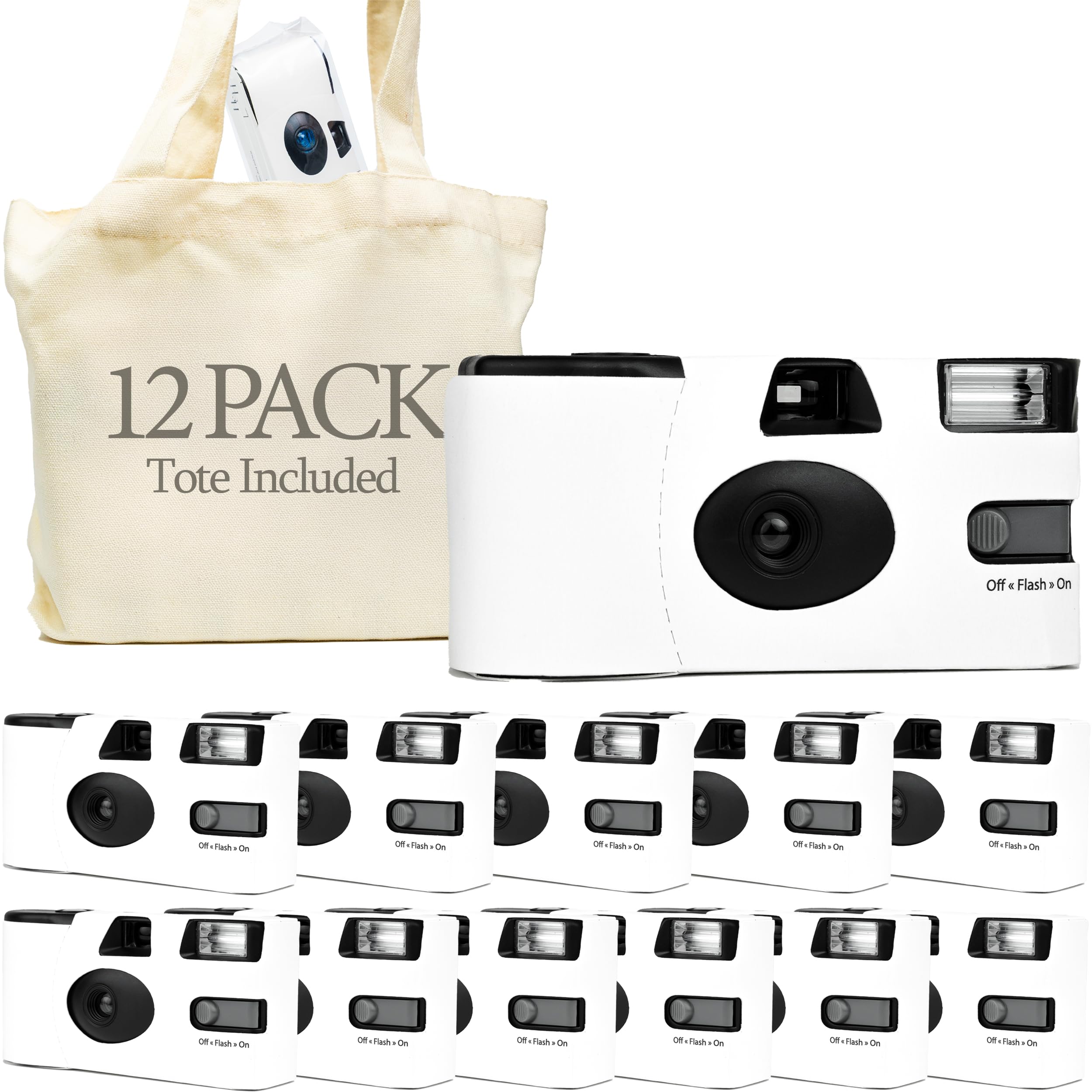 White Disposable Wedding Cameras (12 Pack) – Bulk Disposable Film Cameras for Weddings, Parties & Events – Includes Carrying Tote & Photo Development Discount – 27 Exposures per Camera – Made in USA – Perfect for Guest Books, Reception Fun & Lasting Memories