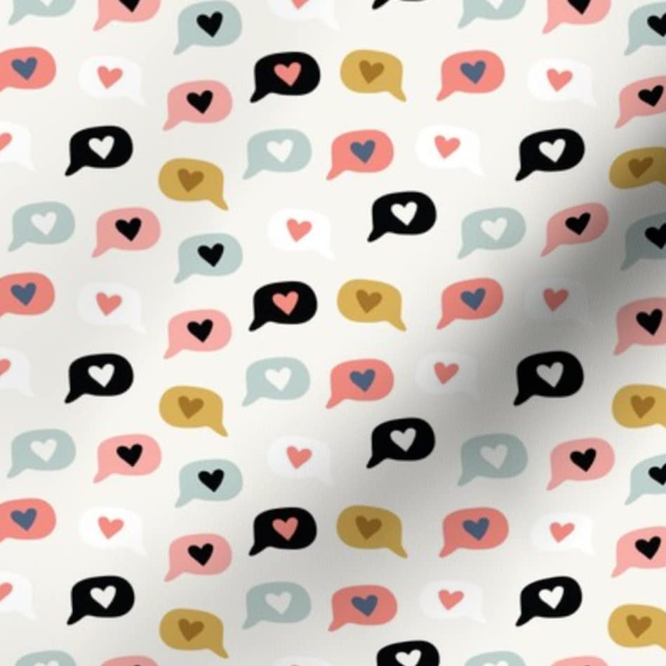Doodle Speech Bubbles Heart Bubble Love Valentine's Day Cute Printed Satin Fabric by The Yard - Sewing, Lining, Apparel, Fashion, Blankets, Home Decor | Perfect for DIY Valentine Gifts, Quilting Projects & Nursery Decor