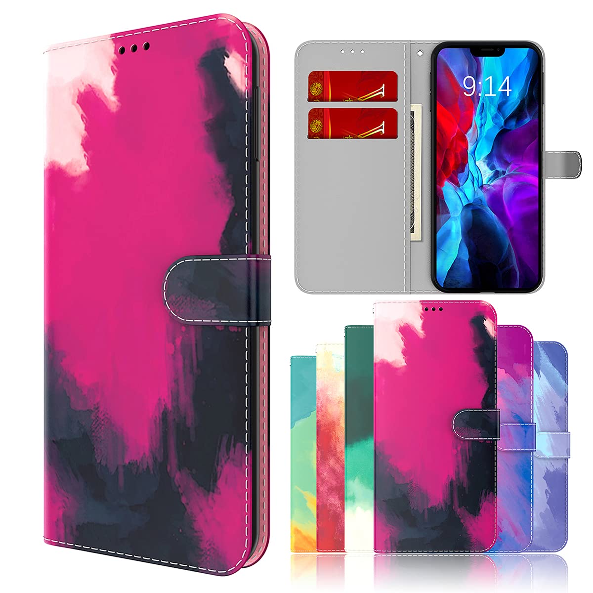 SHIEID Leather Wallet Case for Samsung Galaxy A03 Core - Watercolor Series Flip Cover with Credit Card Holder (Berry Color) | Perfect for Daily Use, Travel & Business Meetings