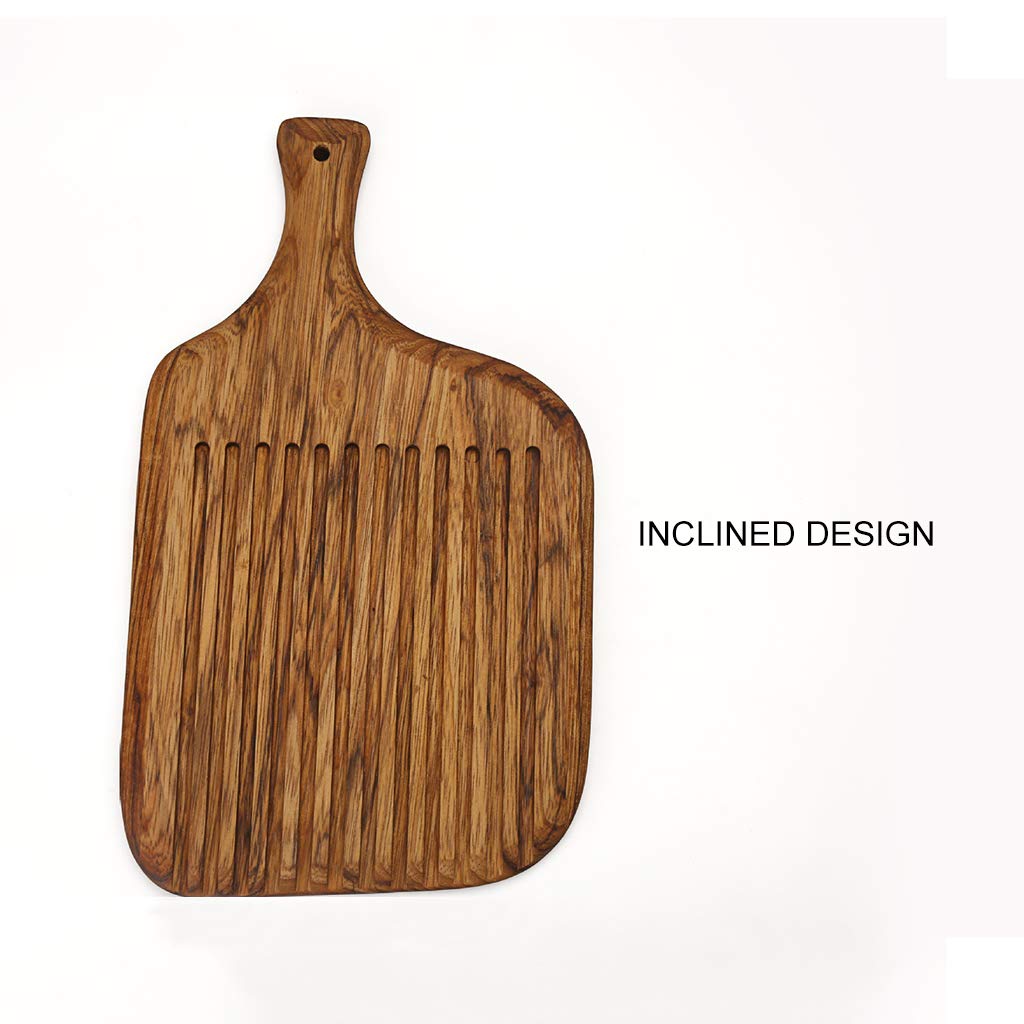 Premium Wooden Cutting Board with Crumb Catcher & Handle - 15.35×8.85×0.78 Inch - Perfect for Bread, Cheese, Fruits & Charcuterie - Ideal for Baking, Serving & Entertaining