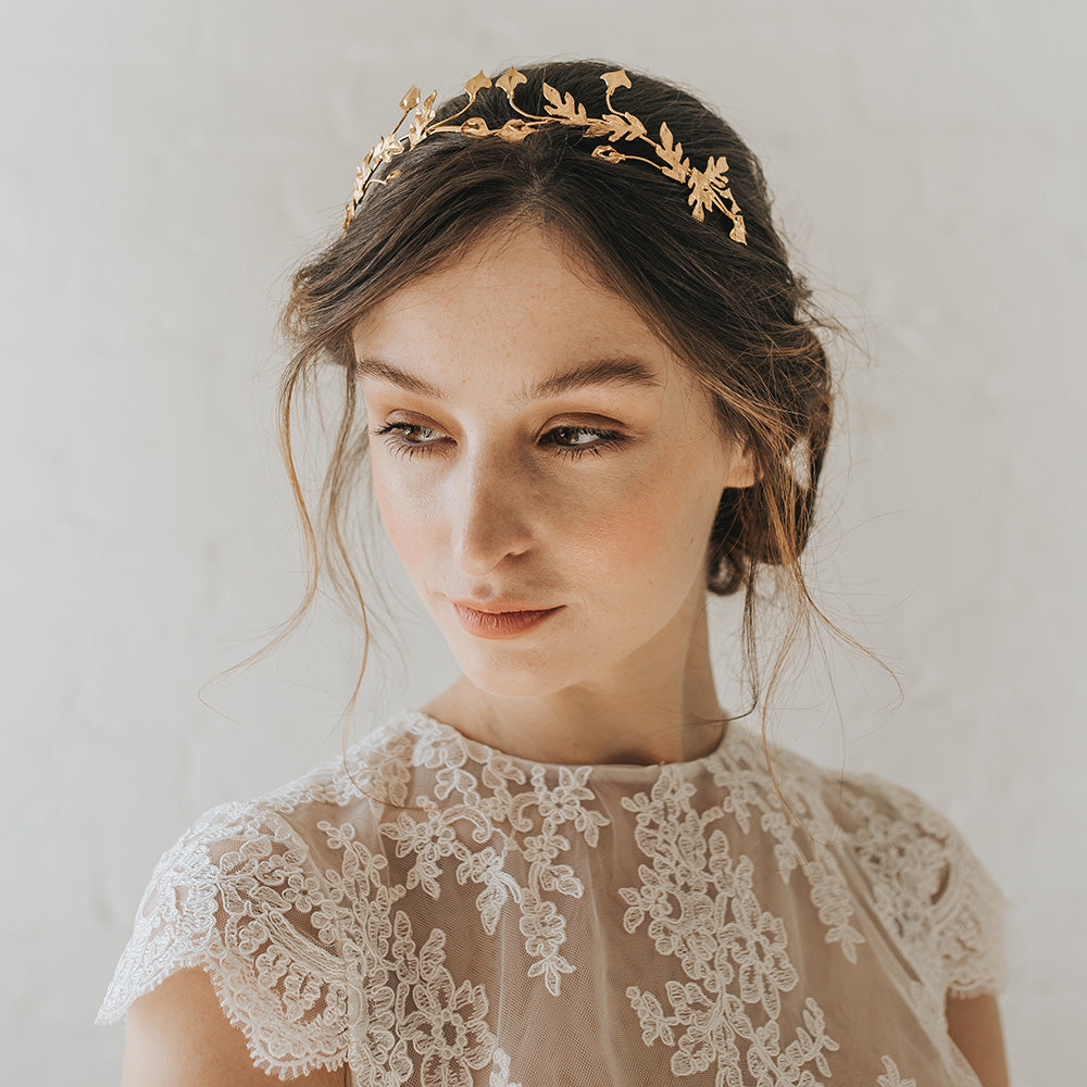 Vega Gilded Leaves Headpiece - Elegant Gold Leaf Hair Accessory for Weddings, Parties & Special Occasions