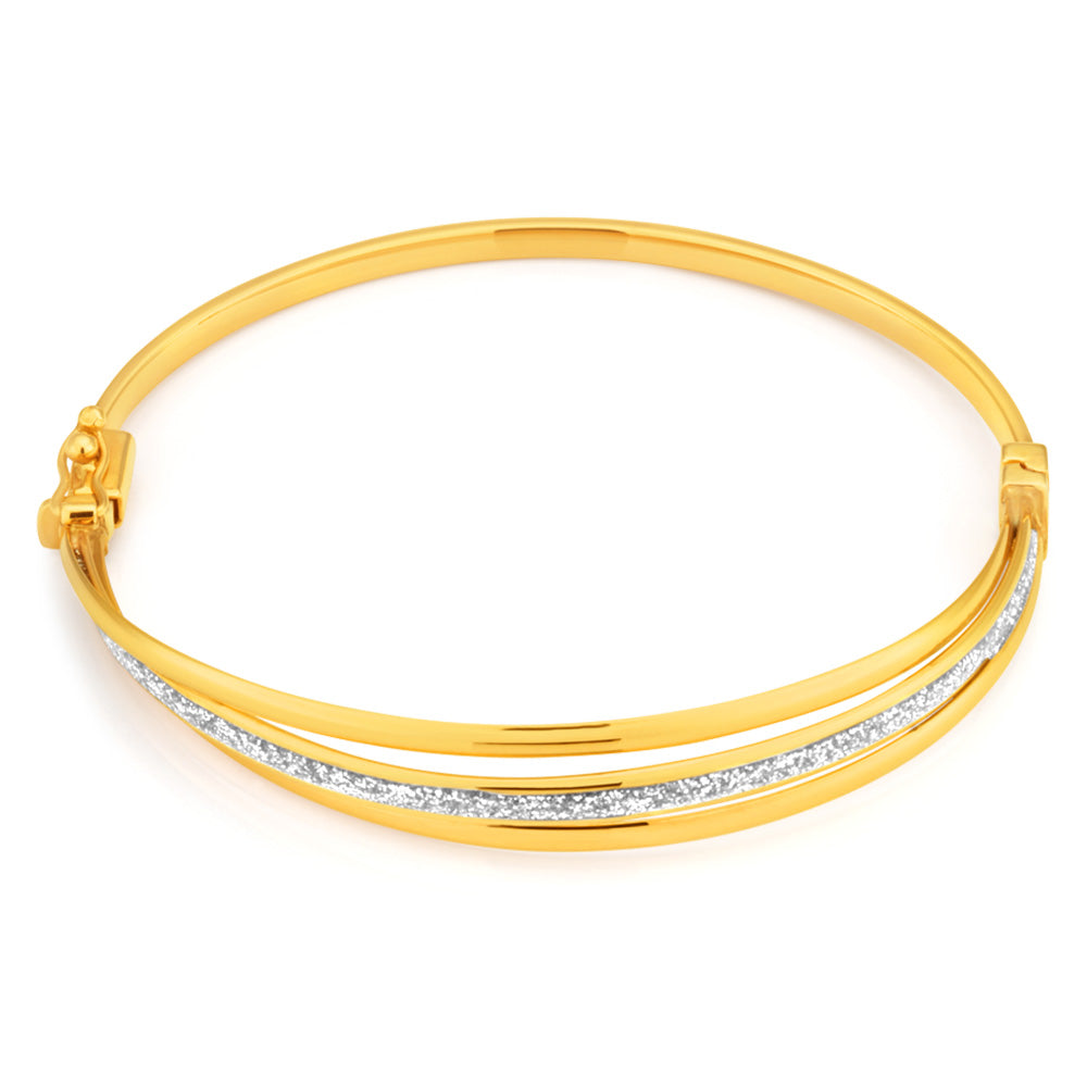 9ct Yellow Gold Bangle 65mm With Stardust Enamel - Elegant Dainty Bracelet for Women - Perfect for Everyday Wear, Gifts & Special Occasions
