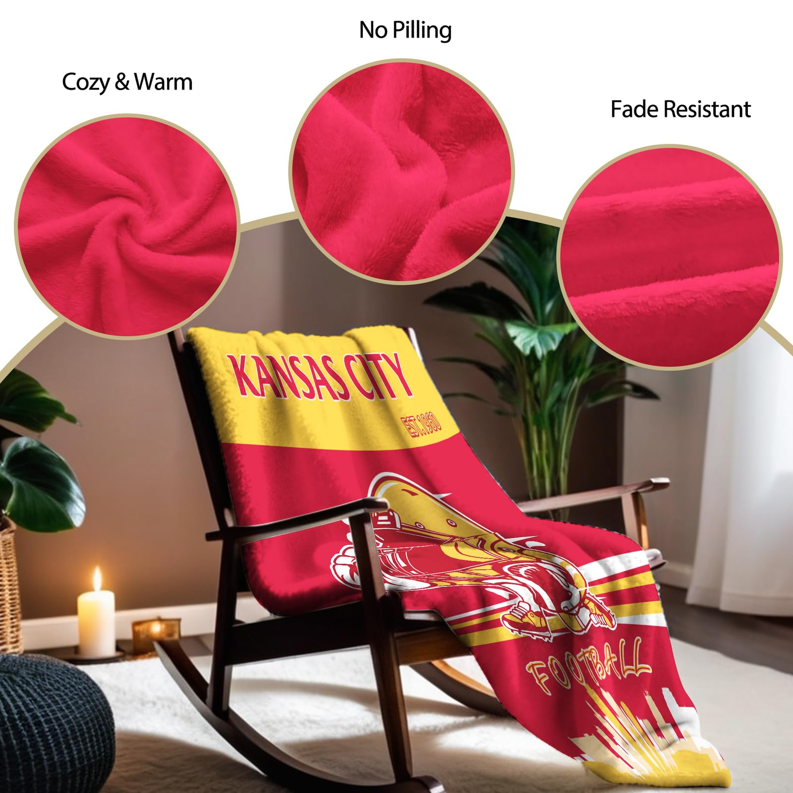 Kansas City Chiefs Flannel Throw Blanket 60