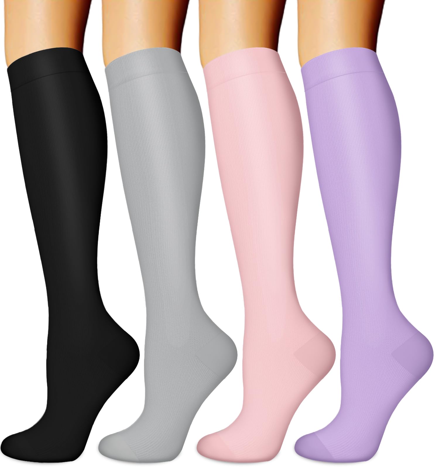 Best Compression Socks for Women & Men - 15-20 mmHg Support for Nurses, Running, Hiking & Travel (4 Pairs) - Improve Blood Circulation & Reduce Swelling for Long Work Shifts, Sports & Airplane Flights