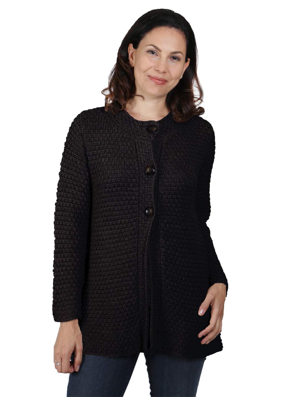 Hand Knit Baby Alpaca Swing Cardigan - Soft & Warm All-Season Sweater for Women (Large, Black) | Perfect for Casual Outings, Office Wear & Cozy Evenings