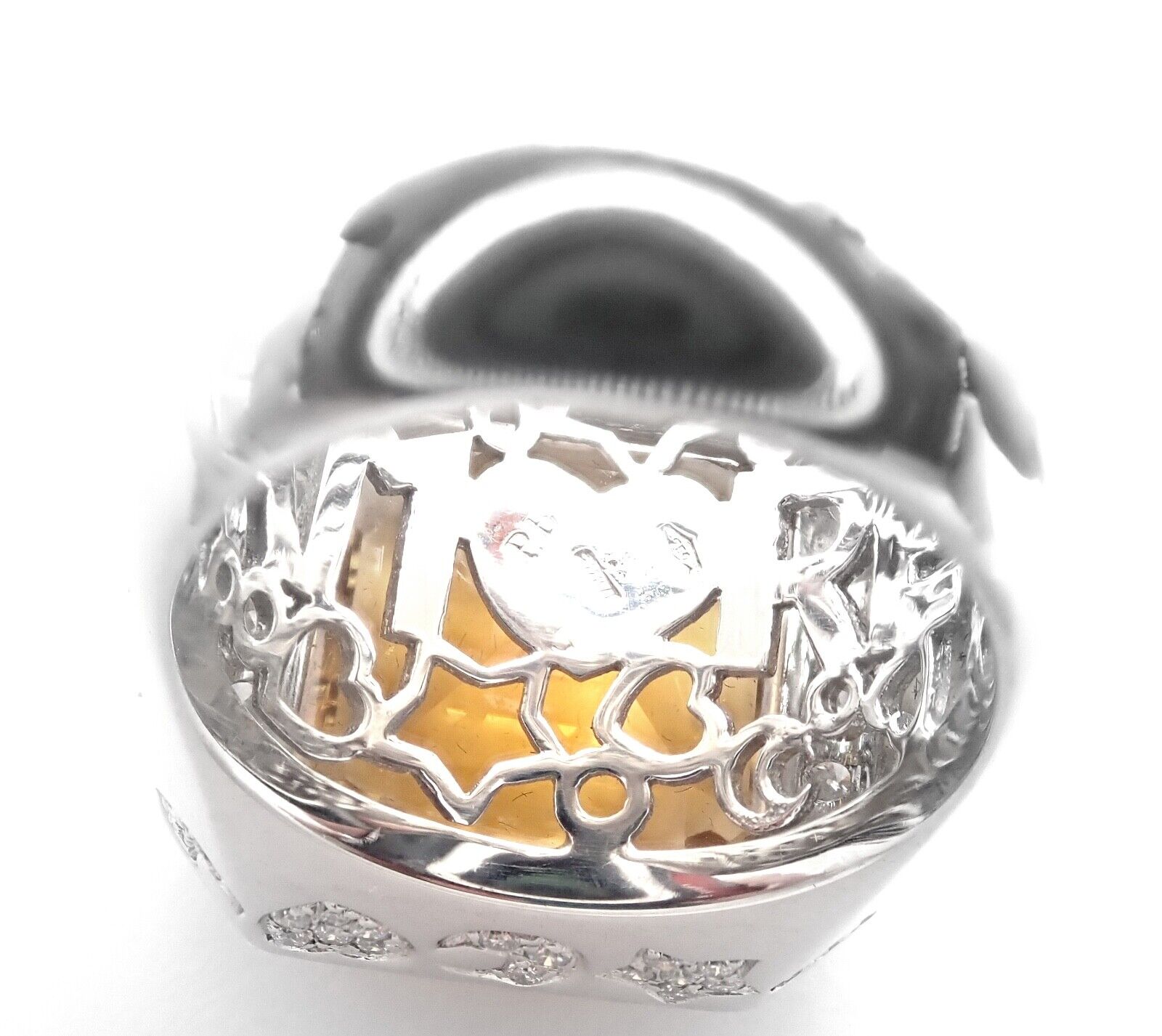 Authentic Pasquale Bruni 18K White Gold Diamond Citrine Large Ring | Luxury Statement Jewelry for Weddings & Special Occasions