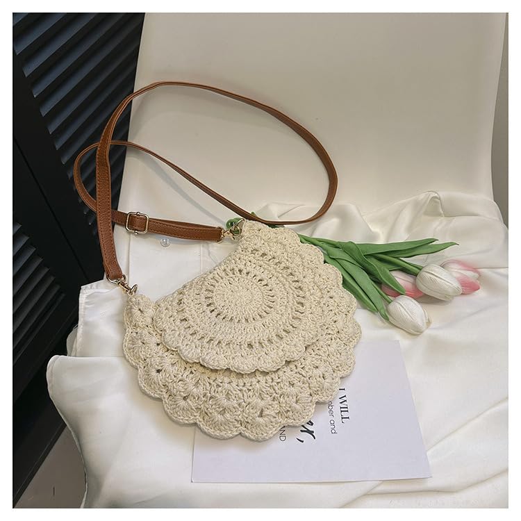 KARRESLY Women's Crossbody Cotton Woven Beach Bag - Summer Straw Clutch Purse & Small Hobo Handbag for Casual Outings, Travel & Shopping