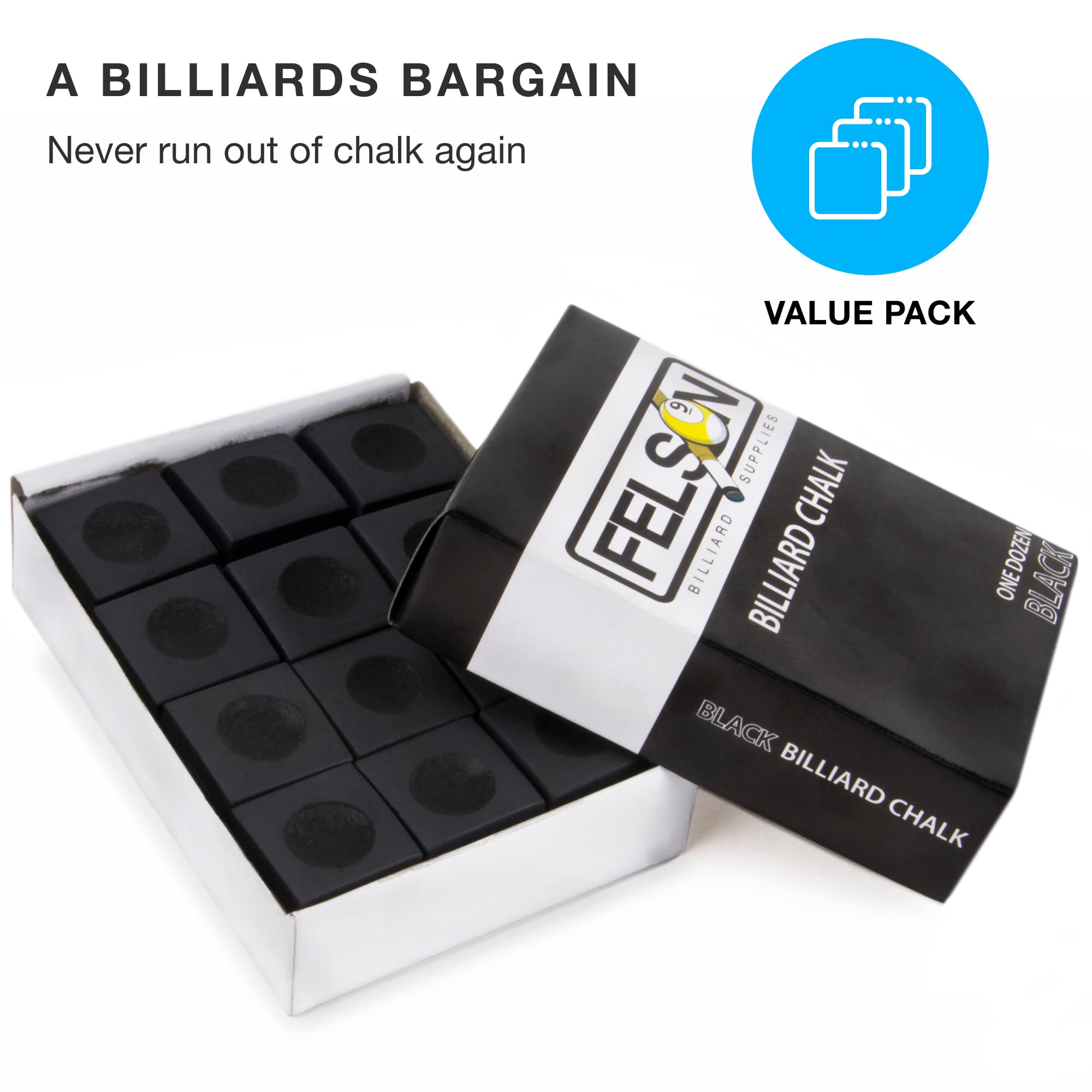 Felson Premium Pool Chalk Cubes - Professional Billiard Accessories for Pool Table Games | Cue Tip Chalk with Convenient Storage Box | Perfect for Home Bars, Game Rooms & Pool Halls