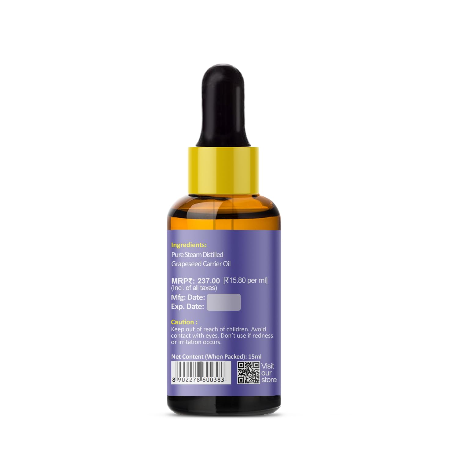 Pure Grapeseed Oil Cold Pressed - 15ml for Skin, Hair & Massage Care