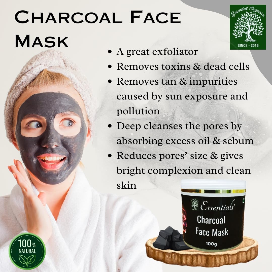 Natural Handmade Activated Charcoal Face Mask for Oily & Acne-Prone Skin - 100g with Bamboo Charcoal & Bentonite Clay - Enriched with Almond Oil & Vitamin E - Deep Cleansing & Detoxifying for Clearer Skin - Perfect for Daily Skincare Routine & Spa Treatments