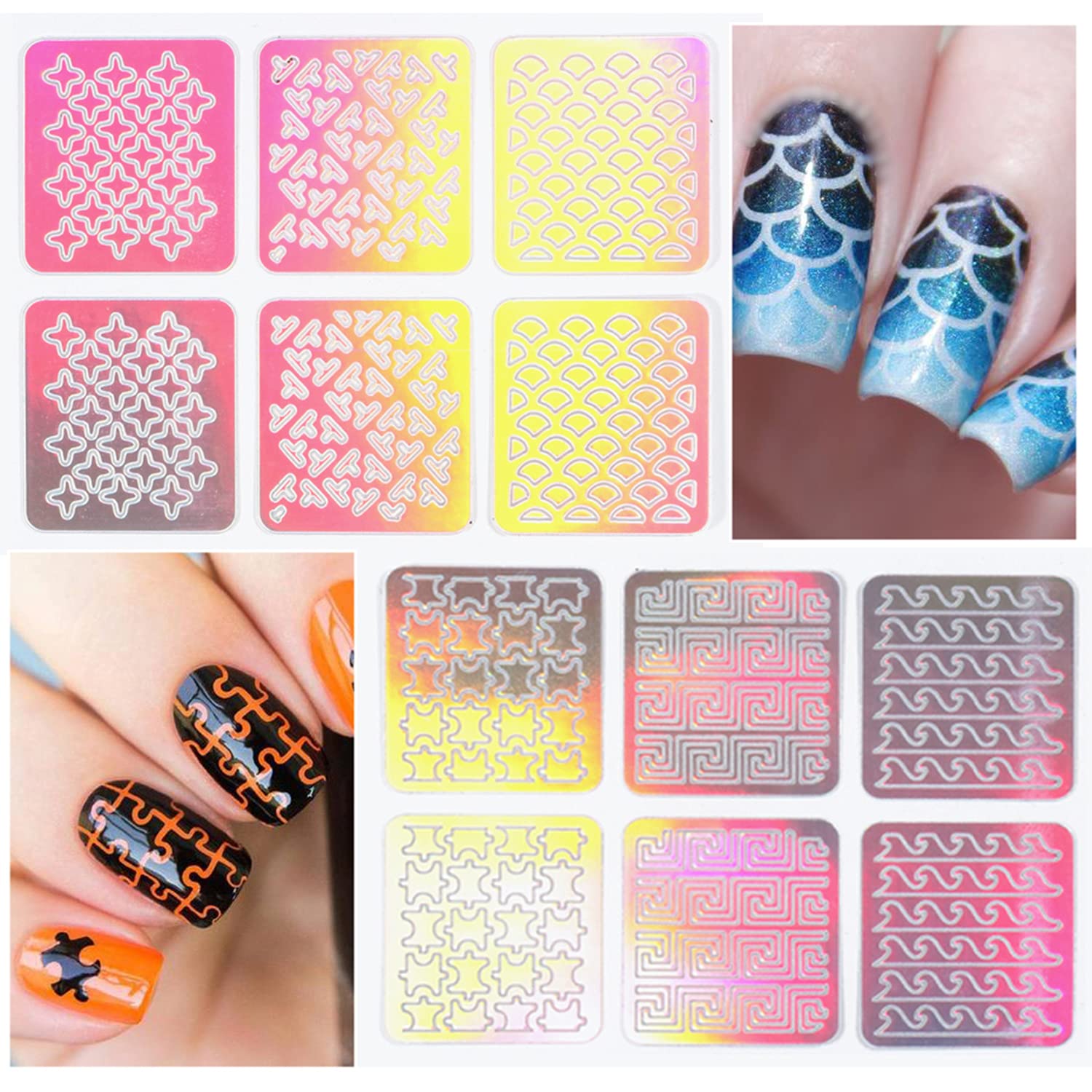 24 Sheets Holographic Glitter Nail Art Stickers - Floral, Leaf & Heart Designs for Manicure Decoration | DIY Nail Art Supplies for Women | Perfect for Home, Salon & Party Nail Styling