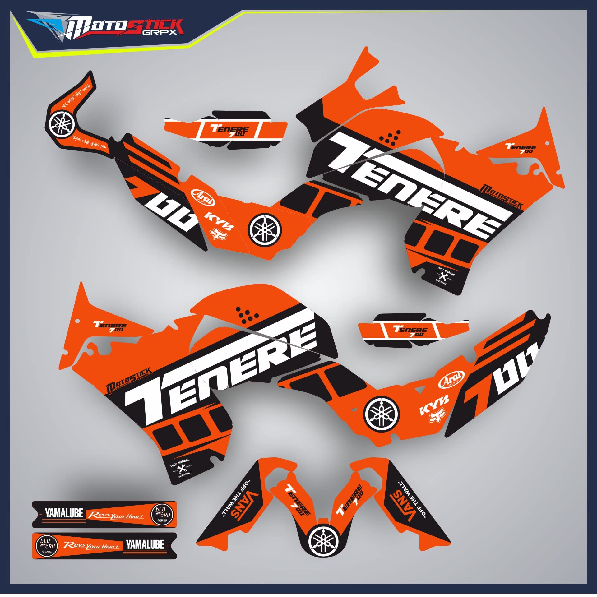 Yamaha Tenere 700 2019-2021 Graphic Decal Sticker Kit - High Gloss Finish, Model 13 Red - Perfect for Motorcycle Customization & Off-Road Adventures