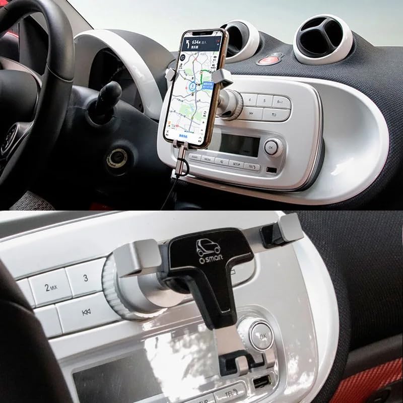 ZUOBYMBC Universal Air Vent Car Phone Holder for Smart Forfour Fortwo 453 2015-2019 - 360° Rotatable Dashboard Phone Mount Cradle - Black - Perfect for GPS Navigation & Hands-Free Driving