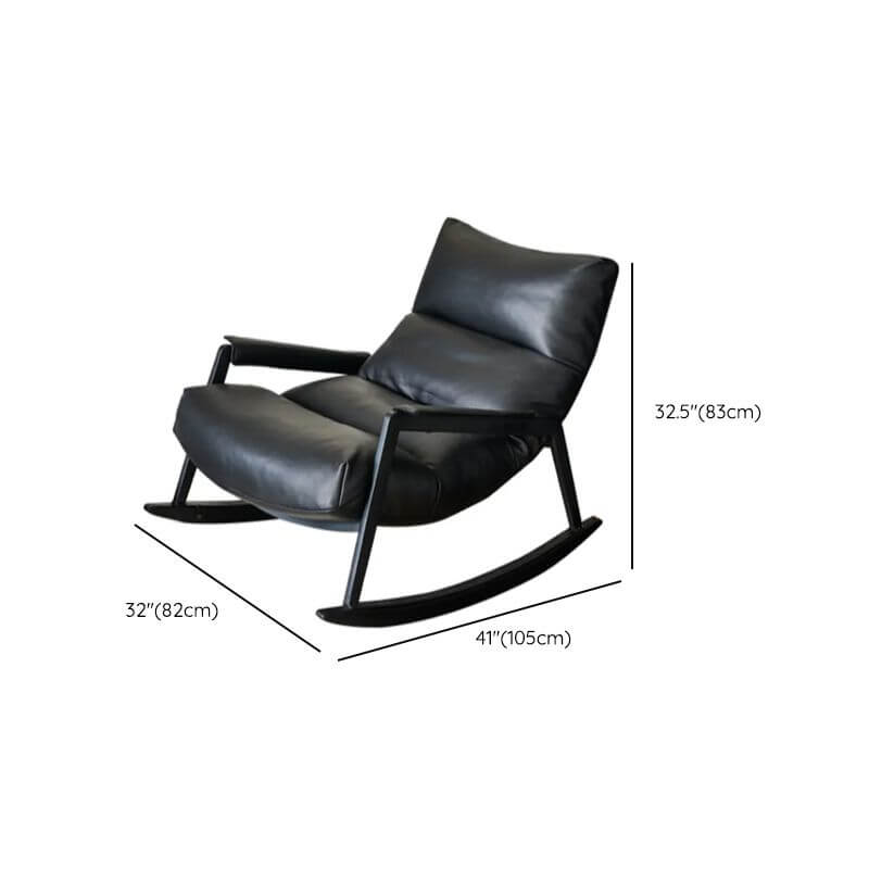 Midnight Black Minimalist Upholstered Indoor Rocking Chair with Cushioned Seat and Track Arm - Perfect for Nursery, Living Room & Reading Nook