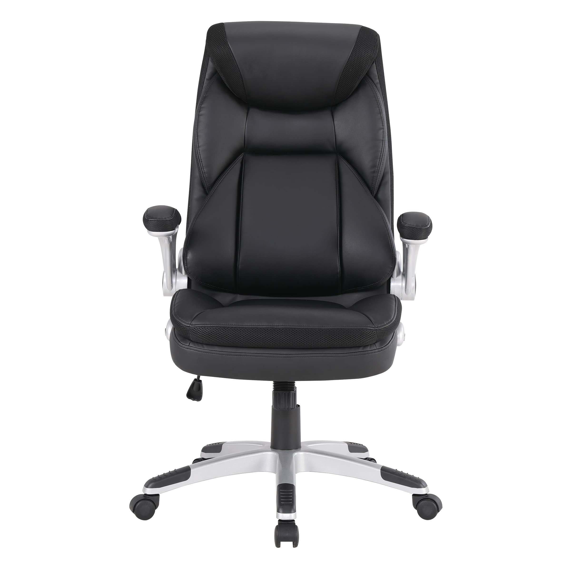 Office Star ECH Series Executive Bonded Leather Office Chair with Lumbar Support & Adjustable Arms - Black with Silver Base | Ergonomic Desk Chair for Home Office, Gaming & Workspace Comfort