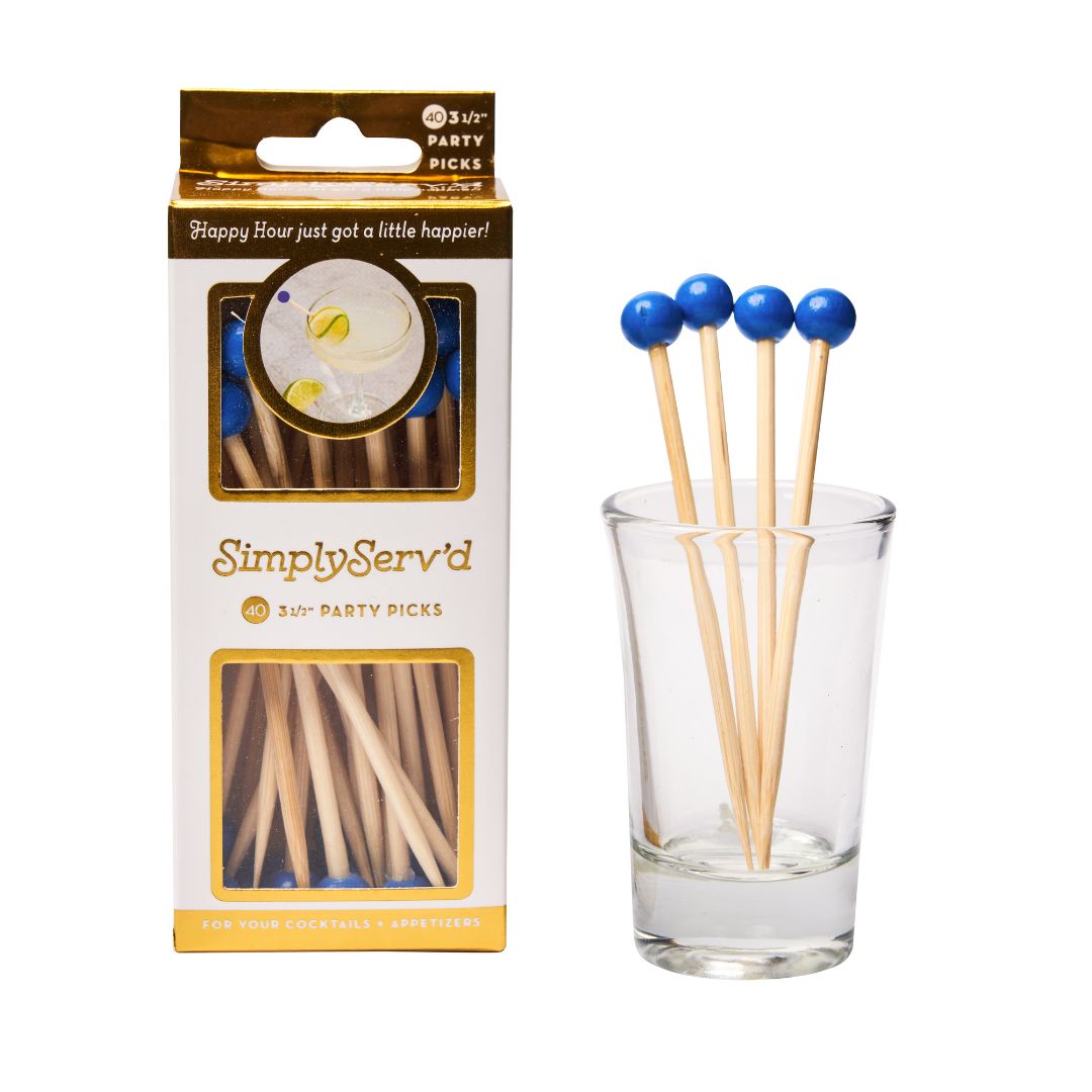 Vibrant Cobalt Blue Wooden Party Picks - 3.5 Inch Appetizer Skewers (40 Pack) - Perfect for Weddings, Baby Showers & Cheese Platters - Elegant Gift Box Packaging