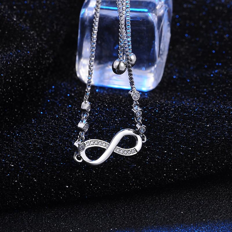 Elegant Silver CZ Infinity Adjustable Bracelet for Women & Girls - Stylish Love Gift, Fashion Jewelry Wristwear - Perfect for Date Nights, Parties & Special Occasions