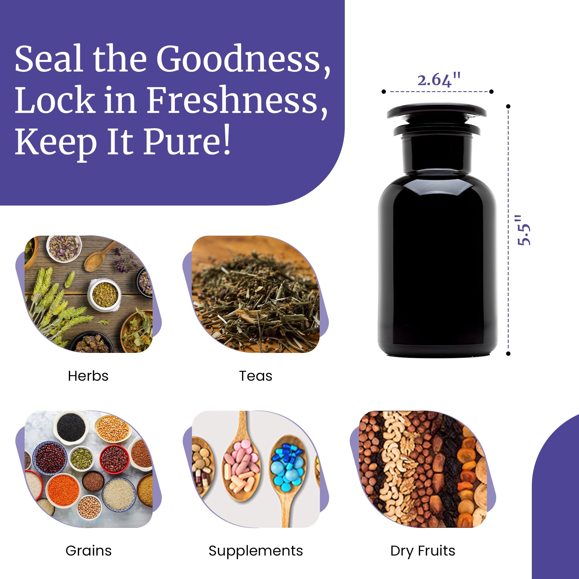 Infinity Jars 250ml (8.4oz) Black UV Glass Airtight Apothecary Jars - 10 Pack for Tea, Spices, Herbs, Dried Goods Storage | Smell Proof, Reusable Containers | Perfect for Kitchen, Pantry & Apothecary Organization
