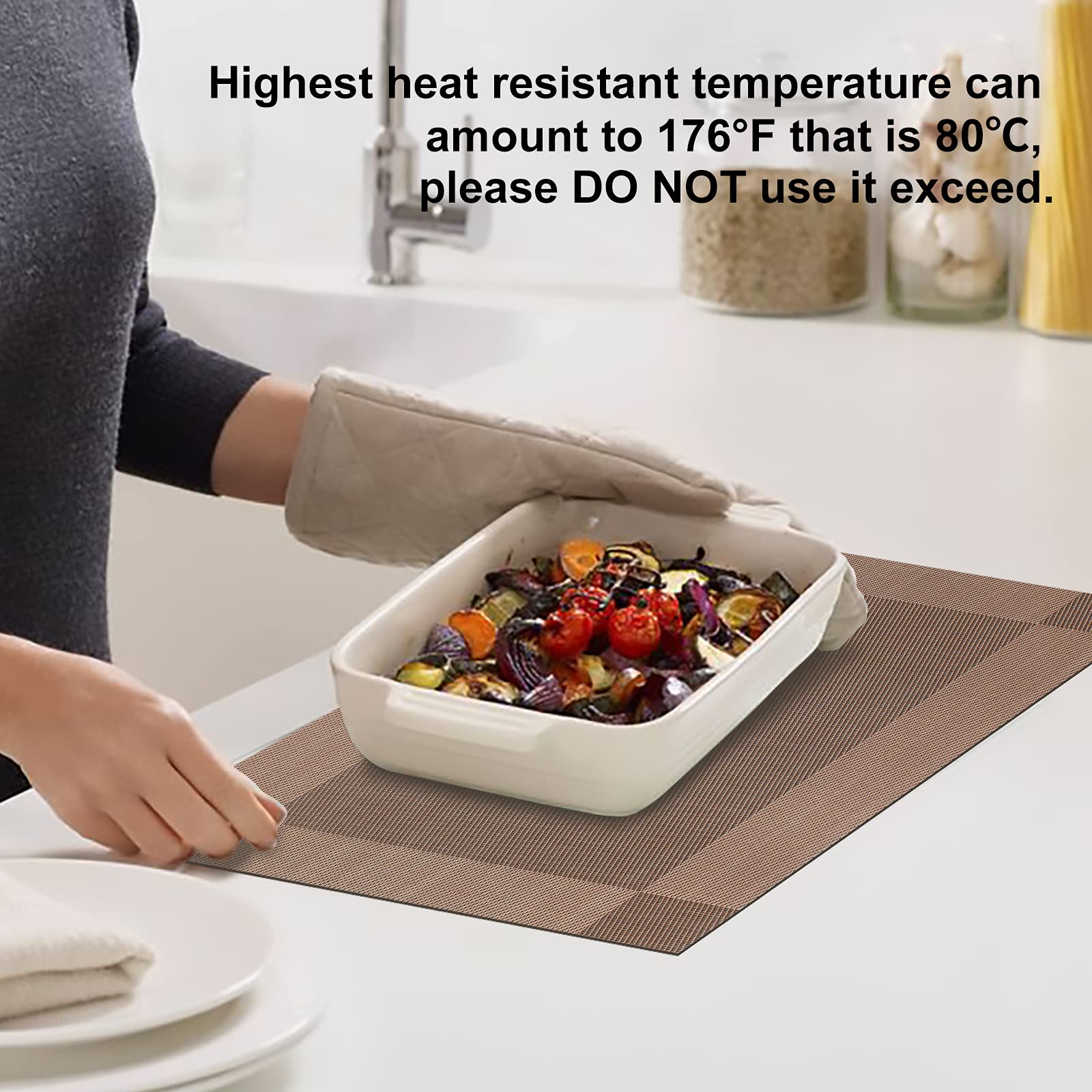 Aofmee Heat Resistant PVC Placemats Set of 4 - Non-Slip Woven Vinyl Table Mats for Dining & Kitchen, Washable & Stain Resistant - Perfect for Family Meals, Dinner Parties & Daily Use