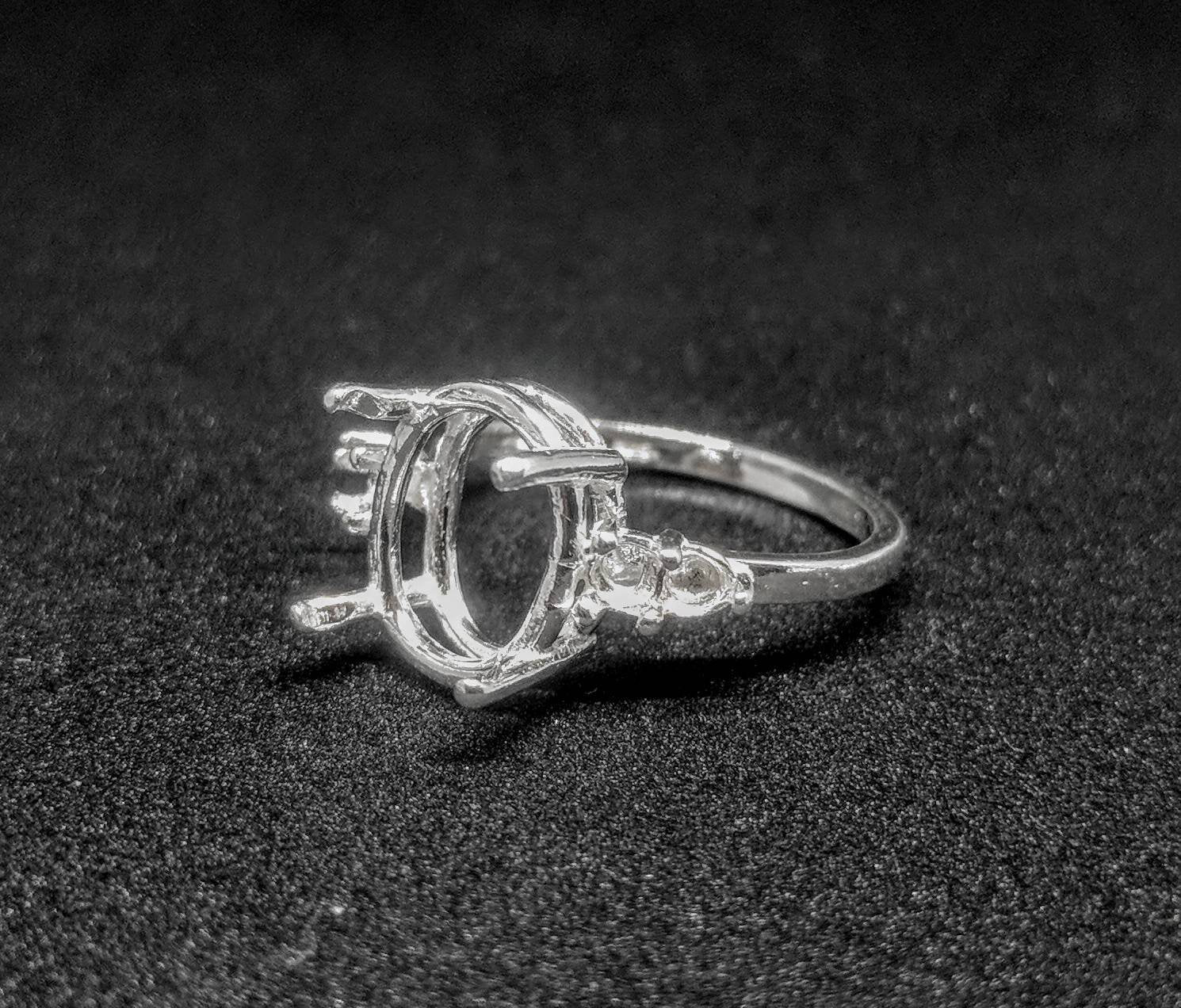 10X8mm & 14X12mm Oval Double Accent Sterling Silver or 14K Gold Ring Setting - Size 7 (Pre-Notched) for Jewelry Making, Engagement Rings & Wedding Bands