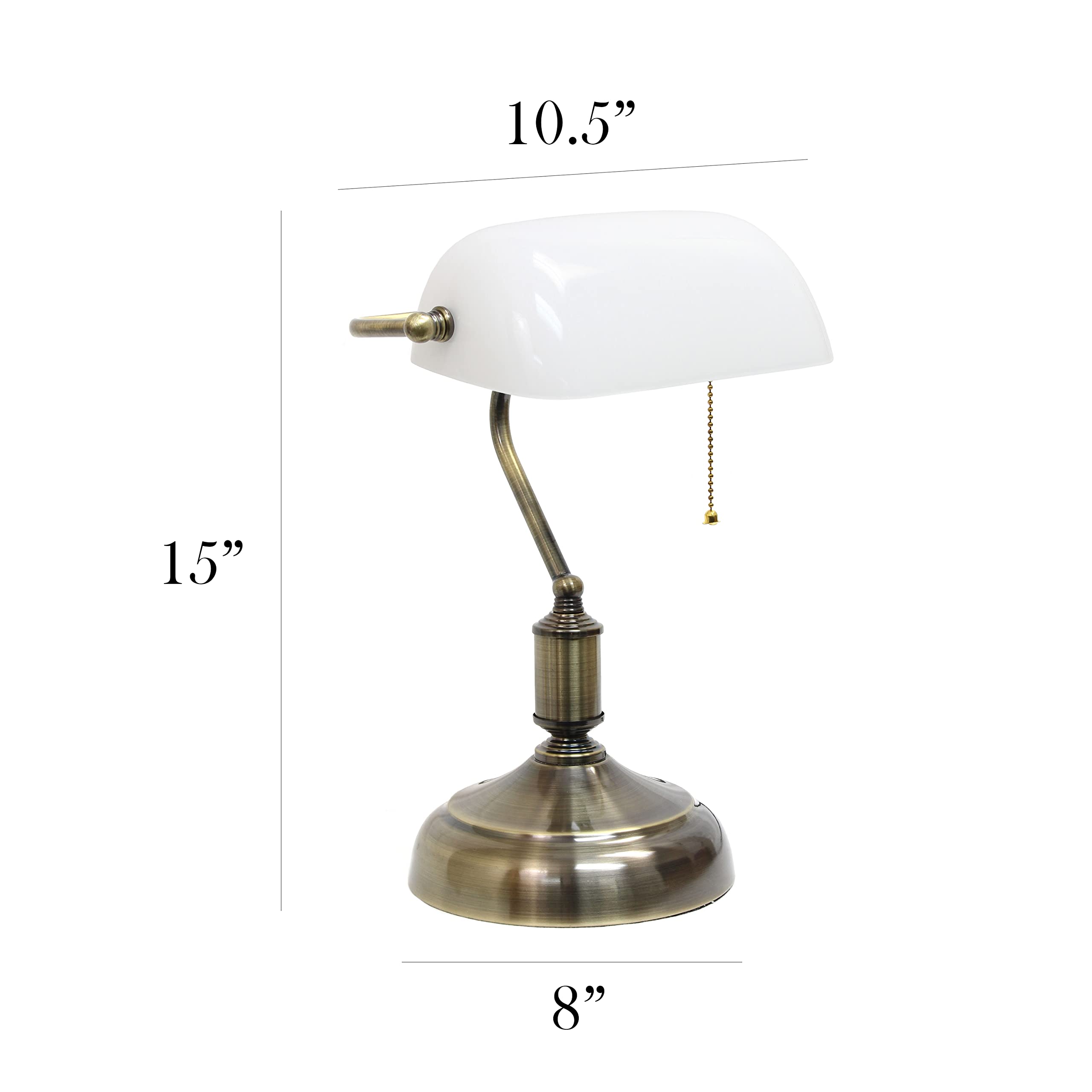 Simple Designs LT3216-WHT Executive Banker's Desk Lamp with Glass Shade - White (Pack of 2) - Perfect for Home Office, Study, Library & Workspace Lighting