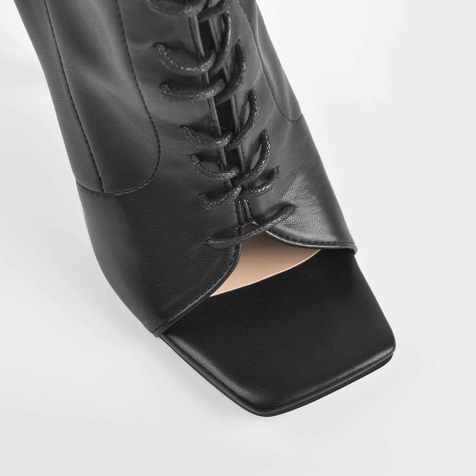 LISHAN Women's Square Toe Over The Knee High Boots - Stiletto Heel Lace Up & Zipper Fashion Boots for Party, Night Out & Winter Outfits