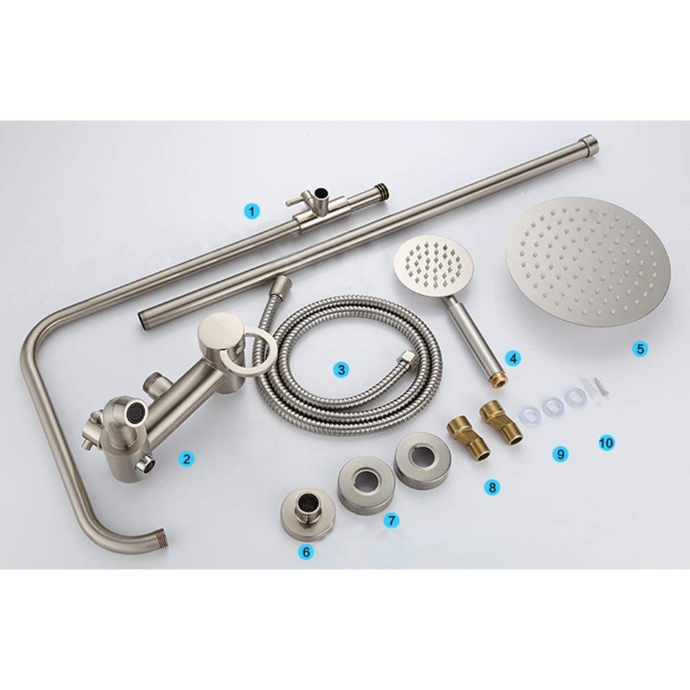 White Gold Double Lift Brass Shower Faucet Set - Hot & Cold Water Mixer with 3 Spray Modes (Rain/Massage/Jet) - High Pressure Booster Showerhead for Bathroom & Spa Relaxation