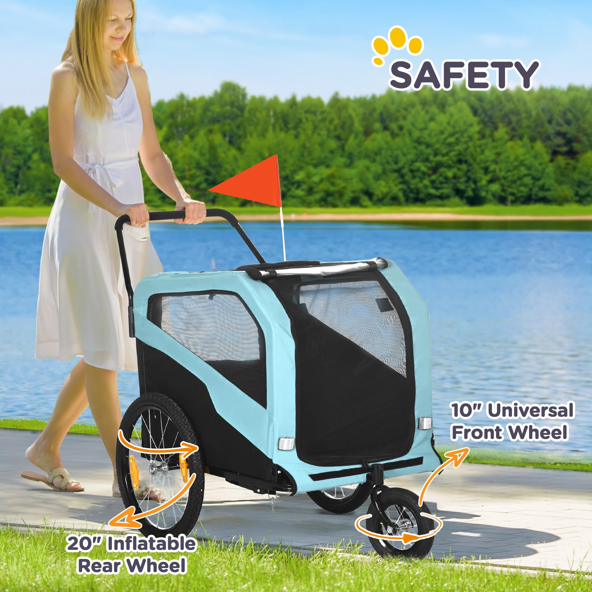 Aosom 2-in-1 Dog Bike Trailer & Pet Stroller for Large Dogs - Convertible Pet Carrier with Quick-Release Wheels, Foot Support & Safety Hitch - Perfect for Biking, Jogging & Outdoor Adventures with Your Pet
