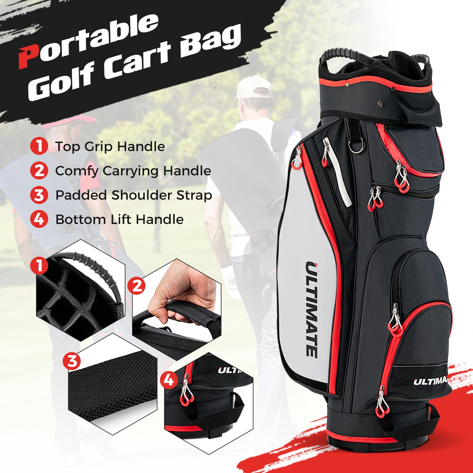 **Goplus 14-Way Divider Lightweight Golf Cart Bag – 8 Zippered Pockets, Cooler Bag, Rain Hood, Shoulder Strap & Carry Handle – Durable Golf Club Bag for Men & Women – Perfect for Golf Courses, Driving Ranges & Travel**