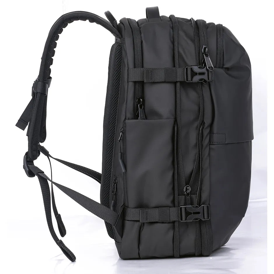 Travelite 17.3 Inch Vacuum Compression Travel Backpack with Hand Pump - Lightweight Carry-On Luggage for Airplane, Camping & Outdoor Adventures (Black)