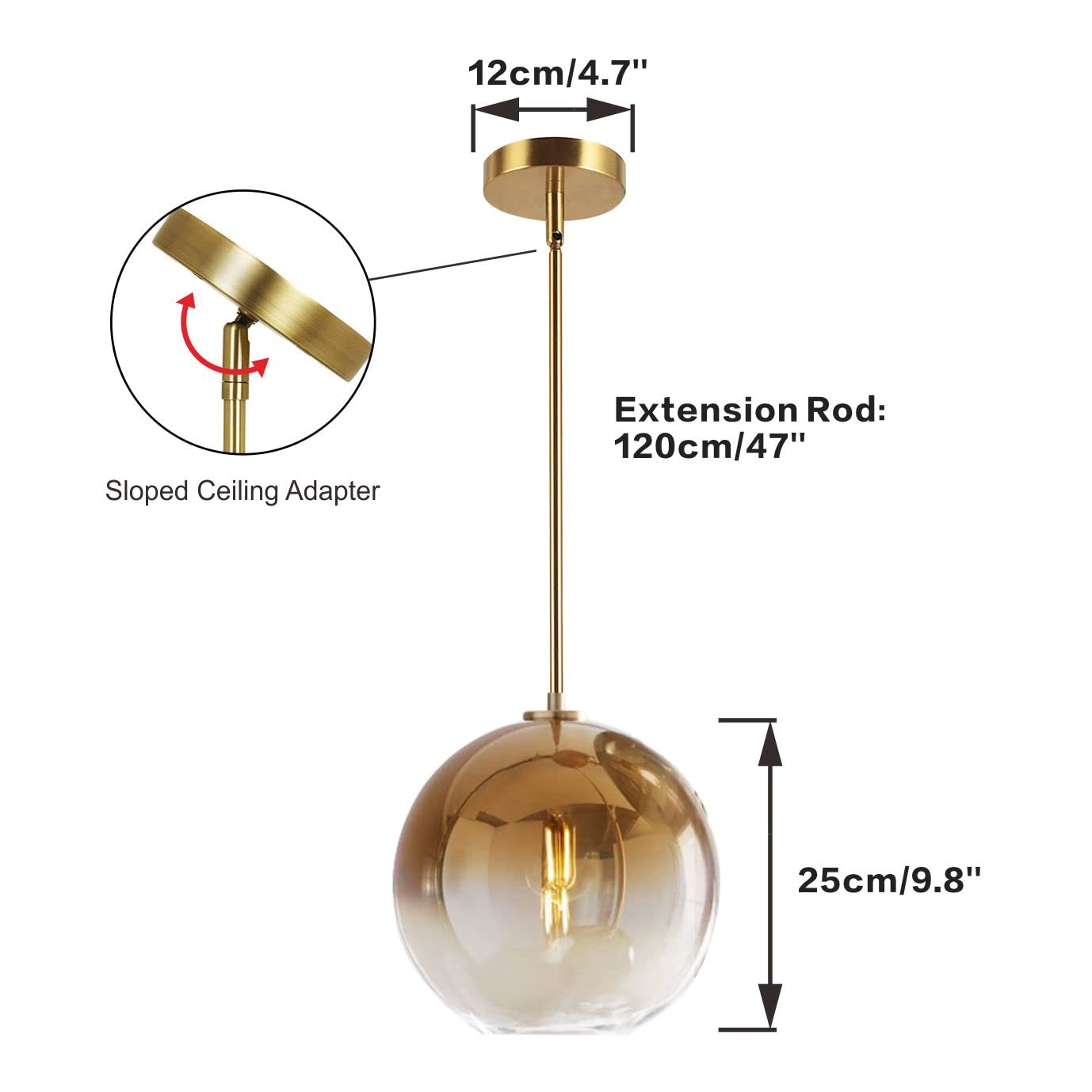 KCO Lighting 1-Light Gradient Gold Glass Pendant Light - 9.8